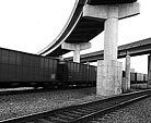 [Networks Overlaid] - black and white, train, overpass, downtown, tracks, railroad