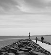 [Walking on Lake Superior] - lake superior, black and white, monochrome